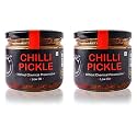 ZAAIKA Chilli Pickle Low Oil Indian Traditional Home Made Stuffed Mirchi Ka Achaar | Laal Mirch Bharwa Indian Mirch Achar with Glass Jar No Preservative 600 Gram (Pack of 2 - 300Gm Each)