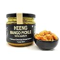 ZAAIKA Garlic Heeng Mango Pickle Low Oil Indian Traditional Home Made Hing Garlic Achaar with Glass Jar | No Preservatives - 300 Grams