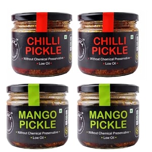 zaaika mango and chilli pickle low oil indian traditional home made achar with glass jar  no preservative 12kg pack of 4
