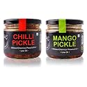 Zaaika Mango Chilli Pickle Low Oil aam or mirchi achaar Indian Traditional Home Made Achar with Glass Jar | No Preservative 600 Grams (Pack of 2 - 300Gm Each)