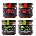 Zaaika Mango and Chilli Pickle Low Oil Indian Traditional Home Made Achar with Glass Jar | No Preservative 1.2kg (Pack of 4)