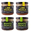 Zaaika Mango and Lemon Pickle Low Oil Indian Traditional Home Made Achar with Glass Jar | No Preservative 1kg (Pack of 4 - 300Gm Each)