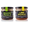 Zaaika Mango and Lime Pickle Low Oil Indian Traditional Homemade Aam | Nimbu Achaar Khatta Meetha Aam Ka Achaar|Glass Jar No Preservative 600 Grams (Pack of 2-Mango Pickle 300gm and Lime Pickle 300gm)