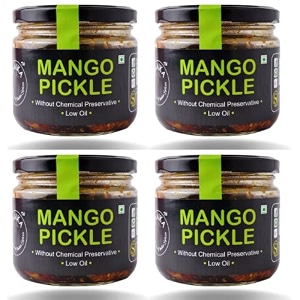 zaaika mango pickle low oil home made indian traditional aam ka achar with glass jar  no preservative 12kg pack of 4