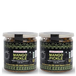 zaaika mango pickle low oil indian traditional home made khatta spicy aam ka achaar  delicious and tangy with glass jar no preservatives - 450 grams