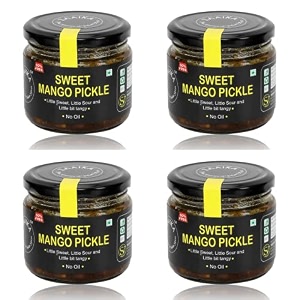 zaaika sweet mango pickle low oil indian traditional home made achaar with glass jar  no preservatives sweet mango pickle - 1200 gram