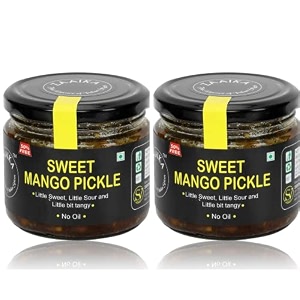 zaaika sweet mango pickle low oil indian traditional home made achaar with glass jar  no preservatives sweet mango pickle - 600 gram