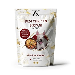 zace dog food - homemade desi chicken biryani for dogs with chicken breast veggies and basmati rice - nutritious adult dog and puppy food option 300 gm
