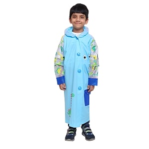 zacharias boy39s kids pvc waterproof long raincoat with attached school bag space dino-129 blue_pack of 1
