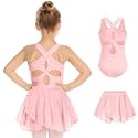 Zaclotre Girls Ballet Leotards Hollow Back Dance Dress with Skirt Combo
