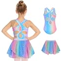 Zaclotre Girls Ballet Leotards Hollow Back Dance Dress with Skirt Combo