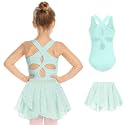 Zaclotre Girls Ballet Leotards Hollow Back Dance Dress with Skirt Combo