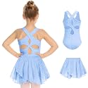 Zaclotre Girls Ballet Leotards Hollow Back Dance Dress with Skirt Combo