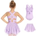 Zaclotre Girls Ballet Leotards Hollow Back Dance Dress with Skirt Combo