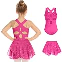 Zaclotre Girls Ballet Leotards Hollow Back Dance Dress with Skirt Combo