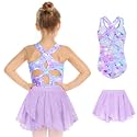 Zaclotre Girls Ballet Leotards Hollow Back Dance Dress with Skirt Combo