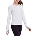 Zaclotre Girls Long Sleeve Shirts with Thumb Holes Kids Athletic Top Tees