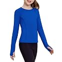 Zaclotre Girls Long Sleeve Shirts with Thumb Holes Kids Athletic Top Tees