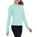 Zaclotre Girls Long Sleeve Shirts with Thumb Holes Kids Athletic Top Tees