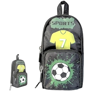 zafco canvas pencil pouch for boys  football theme pencil case for kids  3 layers 6 compartment standing pencil case  pen bag large capacity stationery organizer for school college 1 piece