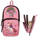 ZAFCO Canvas Pencil Pouch for Girls-Unicorn Theme | 3 Layers 6 Compartment Standing Pencil Case for Kids | Pen Bag Large Capacity Stationery Organiser for School, College- 1 Piece