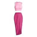 ZAFUL 2 Piece Skirt Sets for Women Crop Top Ruched Maxi Skirt Suiting