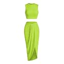 ZAFUL 2 Piece Skirt Sets for Women Crop Top Ruched Maxi Skirt Suiting