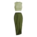 ZAFUL 2 Piece Skirt Sets for Women Crop Top Ruched Maxi Skirt Suiting