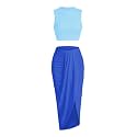 ZAFUL 2 Piece Skirt Sets for Women Crop Top Ruched Maxi Skirt Suiting