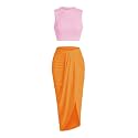 ZAFUL 2 Piece Skirt Sets for Women Crop Top Ruched Maxi Skirt Suiting