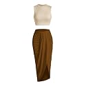 ZAFUL 2 Piece Skirt Sets for Women Crop Top Ruched Maxi Skirt Suiting