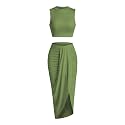 ZAFUL 2 Piece Skirt Sets for Women Crop Top Ruched Maxi Skirt Suiting