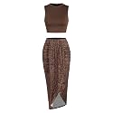 ZAFUL 2 Piece Skirt Sets for Women Crop Top Ruched Maxi Skirt Suiting