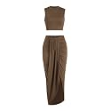 ZAFUL 2 Piece Skirt Sets for Women Crop Top Ruched Maxi Skirt Suiting