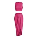 ZAFUL 2 Piece Skirt Sets for Women Crop Top Ruched Maxi Skirt Suiting