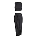 ZAFUL 2 Piece Skirt Sets for Women Crop Top Ruched Maxi Skirt Suiting