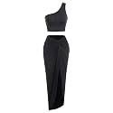 ZAFUL 2 Piece Skirt Sets for Women Crop Top Ruched Maxi Skirt Suiting