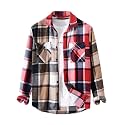 ZAFUL Unisex Plaid Flannel Shirt Jacket Button Down Long Sleeve Pocket Coat Outwear