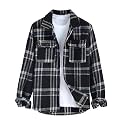 ZAFUL Unisex Plaid Flannel Shirt Jacket Button Down Long Sleeve Pocket Coat Outwear