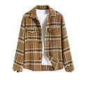 ZAFUL Unisex Plaid Flannel Shirt Jacket Button Down Long Sleeve Pocket Coat Outwear