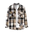 ZAFUL Unisex Plaid Flannel Shirt Jacket Button Down Long Sleeve Pocket Coat Outwear