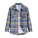 ZAFUL Unisex Plaid Flannel Shirt Jacket Button Down Long Sleeve Pocket Coat Outwear