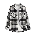 ZAFUL Unisex Plaid Flannel Shirt Jacket Button Down Long Sleeve Pocket Coat Outwear