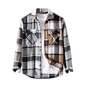 ZAFUL Unisex Plaid Flannel Shirt Jacket Button Down Long Sleeve Pocket Coat Outwear
