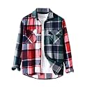ZAFUL Unisex Plaid Flannel Shirt Jacket Button Down Long Sleeve Pocket Coat Outwear