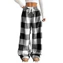 ZAFUL Women's Fuzzy Plush Pajama Pants Wide Leg Pj Bottoms Lounge Pants
