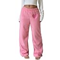 ZAFUL Women's Fuzzy Plush Pajama Pants Wide Leg Pj Bottoms Lounge Pants