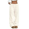 ZAFUL Women's Fuzzy Plush Pajama Pants Wide Leg Pj Bottoms Lounge Pants