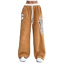 ZAFUL Women's Fuzzy Plush Pajama Pants Wide Leg Pj Bottoms Lounge Pants