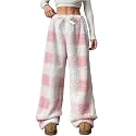 ZAFUL Women's Fuzzy Plush Pajama Pants Wide Leg Pj Bottoms Lounge Pants